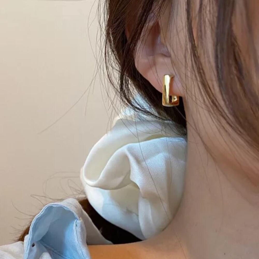 NEW 18K yellow gold plated square hoop earrings jewelry B19A - Picture 3 of 7